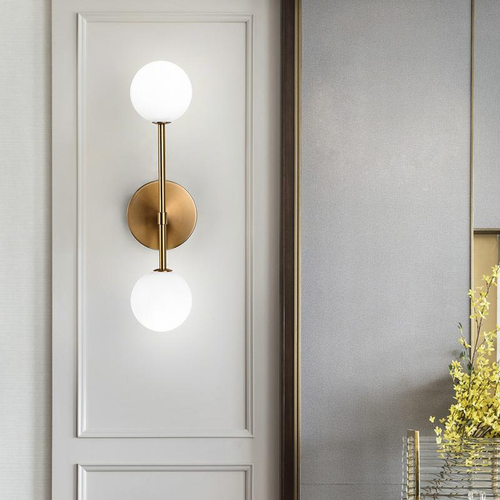 LuxeLED - Gold Wall Lamp with Milk Glass Globe and Double G4 Bulbs