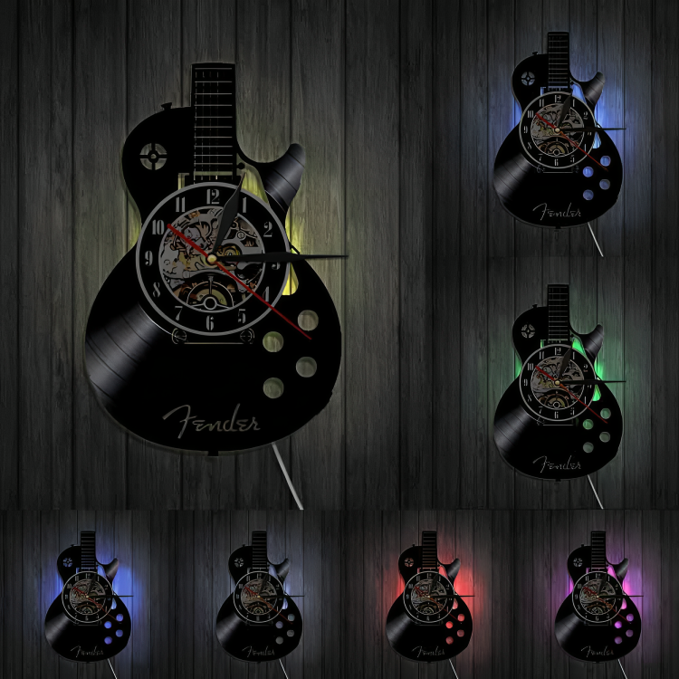 Guitar Vinyl Record Wall Clock – Unique Design for Music Lovers