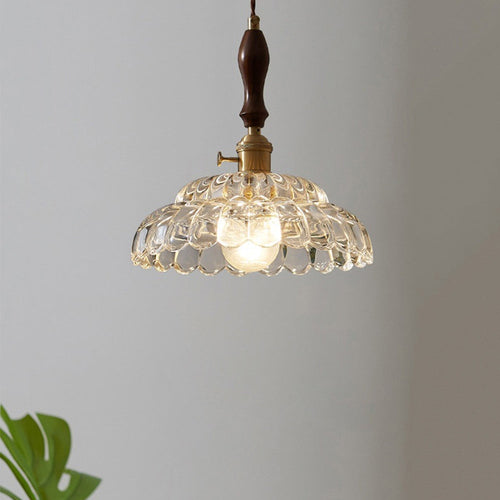 Modern Copper Pendant Light with Wooden Handle