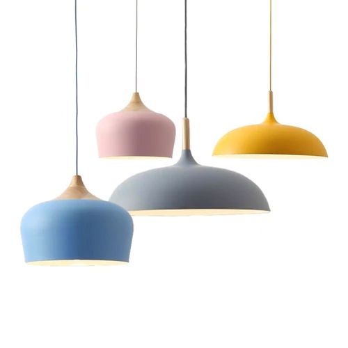 Pendant Lights in Metal and Wood with Soft Pastel Tones