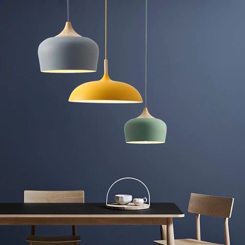Pendant Lights in Metal and Wood with Soft Pastel Tones