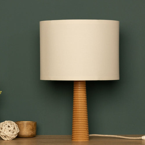 NordicGlow - Wooden Table Lamp with Pleated Base and Fabric Shade
