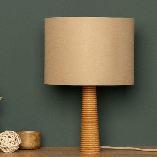 NordicGlow - Wooden Table Lamp with Pleated Base and Fabric Shade