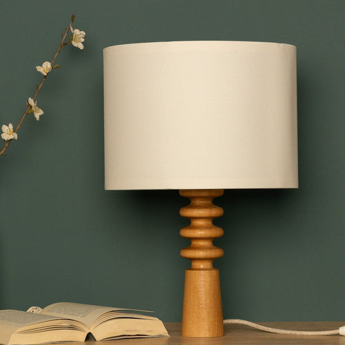 NordicGlow – Scandinavian Wooden Table Lamp, Minimalist Night Light with Fabric Shade