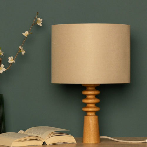 NordicGlow – Scandinavian Wooden Table Lamp, Minimalist Night Light with Fabric Shade