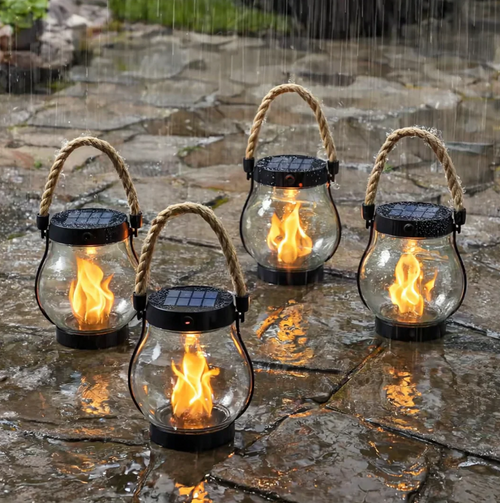 Solar Garden Lamp with Flame Effect & Auto On/Off